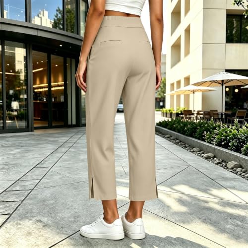 PXQIRMR Wide Leg Pants for Women Elastic Waist Ankle Trousers Khaki - image 5