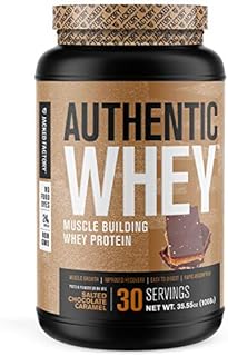 Authentic Whey Muscle Building Whey Protein Powder - Low Carb, Non-GMO, No Fillers, Mixes Perfectly - Delicious Salted Chocolate Caramel Flavor - 2LB Tub