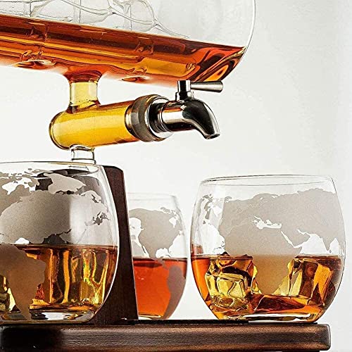 Whisky Karaf Glas Whisky Karaf Met Glazen -1100 Ml Vat Whisky Karaf Alcohol Karaf Set, Met 4 Whisky Glazen, Voor Cognac… - Afbeelding 7