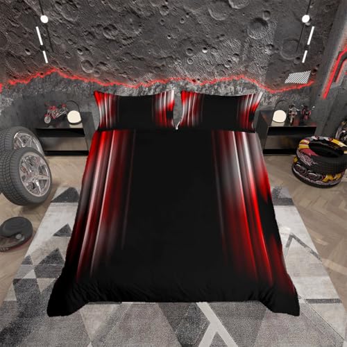 Parure de lit 2 pièces avec housse de couette à rayures géométriques abstraites pour hommes, adultes, adolescents, gris, blanc, rouge et noir, pour...