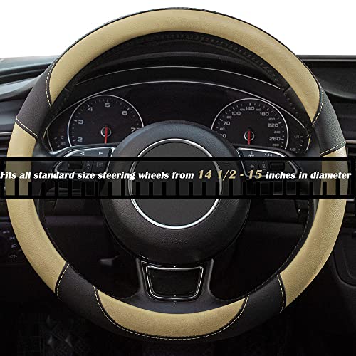 Universal Car Steering Wheel Cover Breathable Anti-Slip, 15 Inch Microfiber Leather Auto Steering Wheel Cover For Car Truck Suv Classic Beige #TOP3
