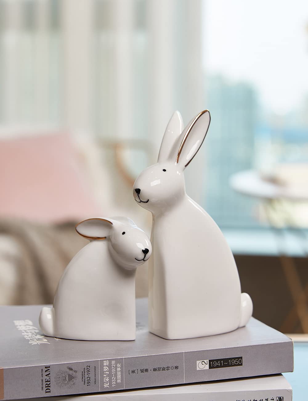 SEINHIJO 2pcs Lapin Décor Statue Arts Animal Décoration Cadeau Moderne Figurine Sculpture Maison Statue Céramique 15cm