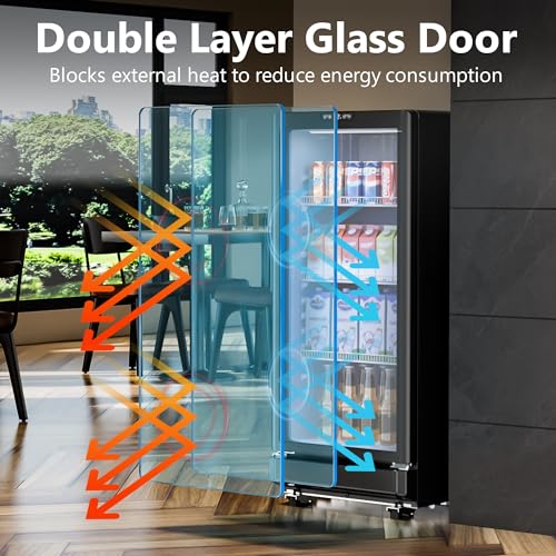 6 Cu.Ft Commercial Refrigerators, Display Fridge with Double-Tempered Glass Door, Beverage Cooler for Bar, Office, Restaurant, Outdoor Beverage Refrigerator with Locking, Key & LED