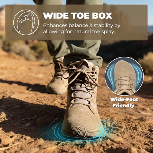 NORTIV 8 Men's Wide Toe Box Work Military Tactical Boots Barefoot Hiking Low Drop Leather Side Zipper Motorcycle Combat Boots Pikes,Size 11,Sand,SNMT25001M