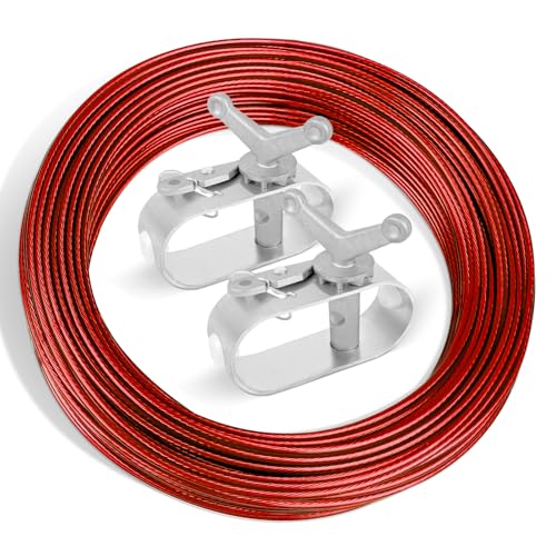 100ft Pool Cover Cable & 2 Winch Suitable for Above Ground Swimming Pool Plastic-Coated Steel Cable...