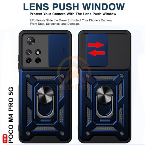 Image of Armor Bumper Back Cover Case for Poco M4 Pro 5G / Redmi Note 11T 5G Rotating Camera Cover, Ring Holder & Kickstand | Heavy Duty & 360 Degree Protection Back Cover (Blue)