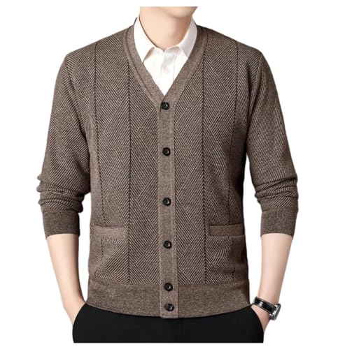 Men Winter Warm Knitted Cardigan V-Neck Sweatercoat Thick Fleece Smart Knit Sweater