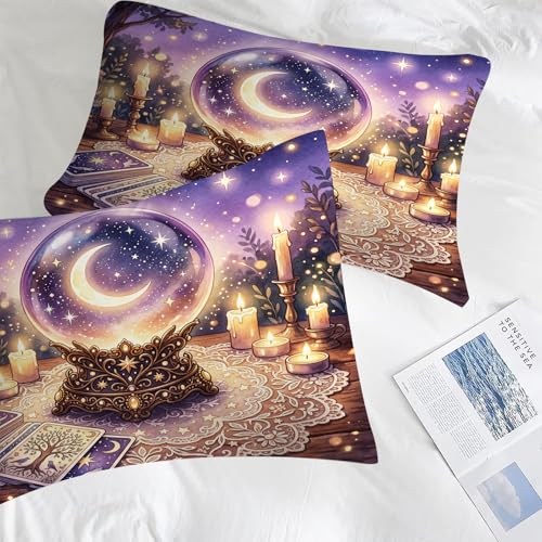 Image of Mystical Crystal Ball Bedding Set King Size, 3 Piece Soft Microfiber Comforter Set with Tarot and Moon Print, Includes 1 Comforter 2 Pillowcases for Witchy Bedroom Decor