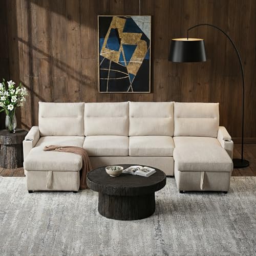 ELJKSNPY 109" U Shaped Sectional Sofa Pull Out Bed,Chaise