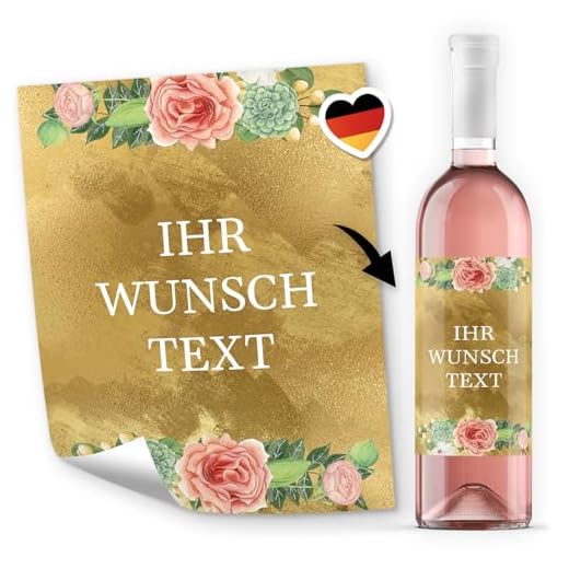 8 Flaschenetiketten selbstklebend mit Text personalisiert - Etikett Bouquet - Flaschen Aufkleber für Wein oder Sekt