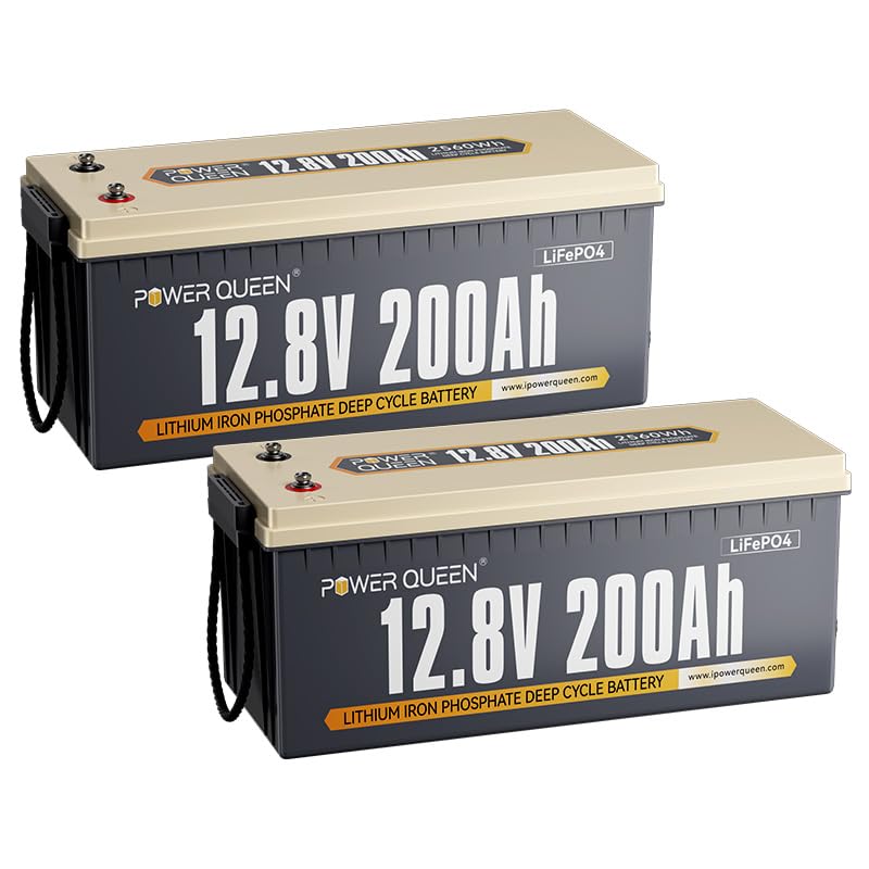 Image of Power Queen 12V 200Ah LiFePO4 Battery 2560Wh, RV Lithium Battery up to 15000 Cycles, 10 Years Lifespan, Used for Solar Off Grid, Home Energy Storage, Pack of 2