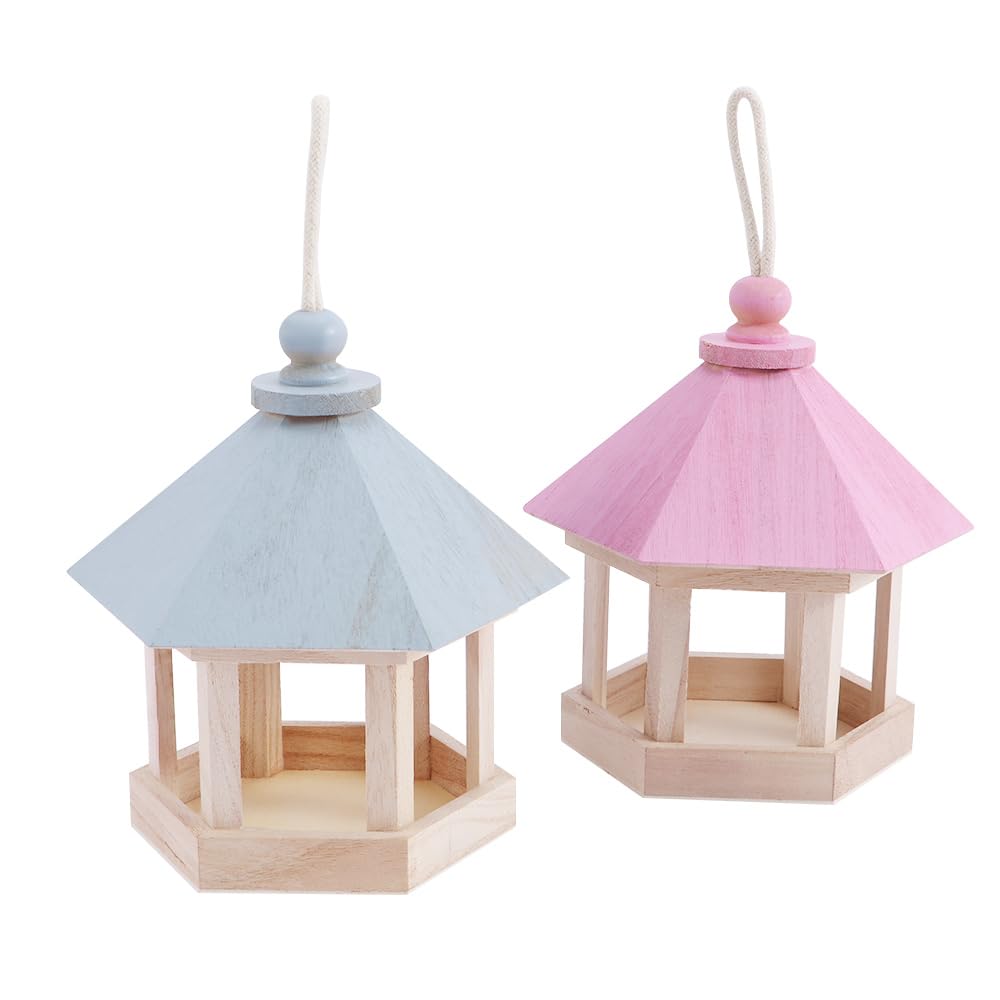 VctitilWooden Bird House Outdoor Garden Decor Patio Standing Hanging Bird Feeder for Squirrel Parrot Universal Bird House(blue&pink)