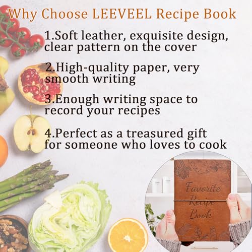 Image of leeveel Blank Recipe Book to Write in Your Own Recipes, 5.6 X 8.2 Recipe Ring Binder with PU Leather Cover, Recipe Journal with 160 Recipes (brown)