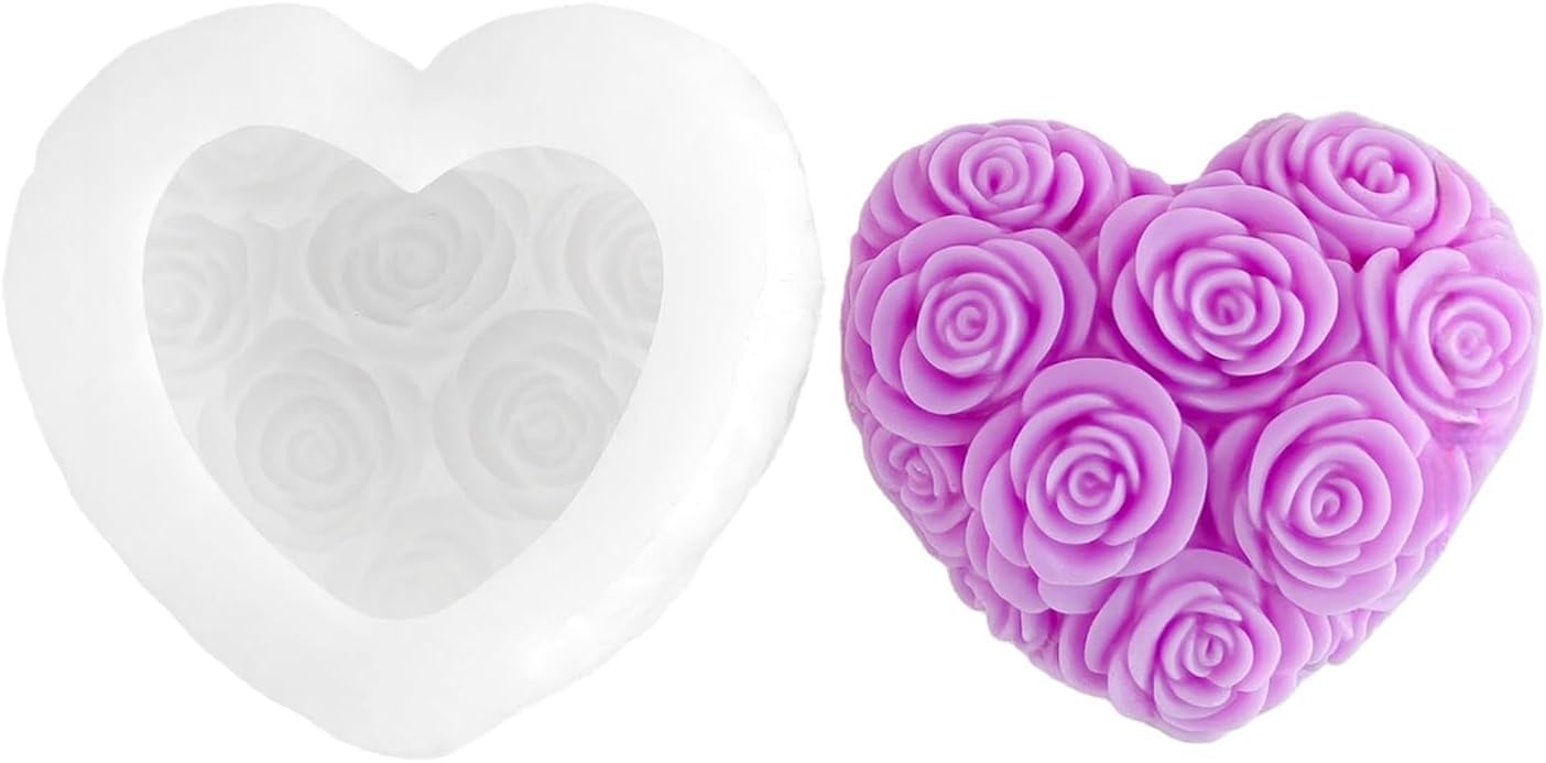 Silicone 3D Roses Heart Candle Mold Rose Flower Heart Shape Making Candle Wax Melts Home Decoration Candles Resin Casting Handmade Valentines Day Couple Gift DIY Soap Chocolate Cake Baking-image-48