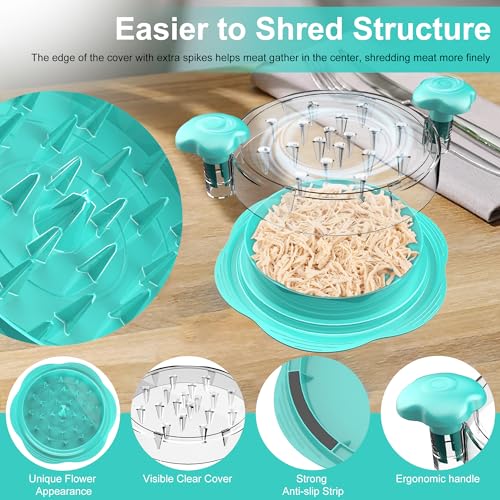 Image of SURETIVIAN Chicken Shredder Tool Twist Large Chicken Breast Shredder with Brush&Fork, Visible Meat Shredder Machine, Anti-Slip Strip, Ergonomic Handle, BPA Free, Pork Beef Chicken(Mint Green)