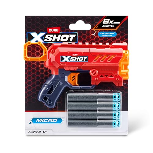 ZURU XSHOT 36726TQ1 Excel Micro 2.0, incluye 8 dardos, juguete Blaster, protector de objetivo, dardos de esponja