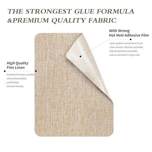 Image of KING MOUNTAIN Linen Fabric Iron-on Repair Patch, Inside&Outside Fabric Repair Patch, 3 inchx60 inch with Backing Glue Linen Repair Decorative Patch kit (Light Beige)