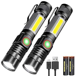 Karrong Taschenlampe LED Magnet USB Aufladbar Zoombar, Extrem Helle Taschenlampen Batteriebetrieben Wasserdicht mit COB Seitenlicht, 4 Modi für Kinder Outdoor Wandern Camping Notfall