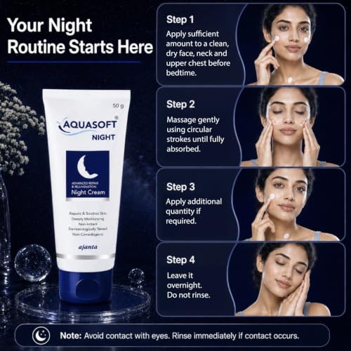 Image of Aquasoft Advanced Night Cream | Retinol, Ceramides, Aquaxyl & Resveratrol | 10% Urea | Hydration, Skin Lightening & Barrier Repair | Anti-Aging | Non-Comedogenic | Dermatologically Tested | 50g