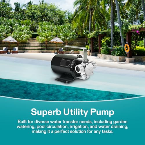 Image of VIVOSUN 115V Water Transfer Pump, 1 /10HP 330 GPH Portable Utility Pump with Water Hose Kit, Ideal for Removing Water from Gardens, Hot Tubs, Rain Barrels, Pools, Ponds, and Aquariums