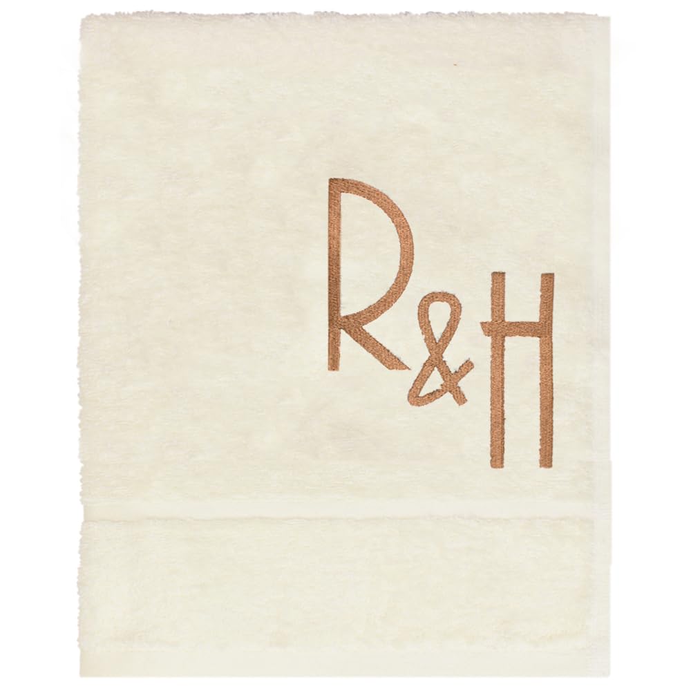 Teddyt's Cream Personalised Embroidered Luxury Couples Wedding Initials Hand Towel (Cream)