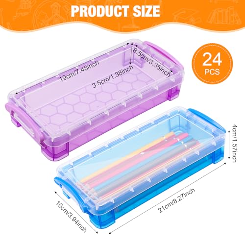 Image of Gueevin 24 Pcs Large Capacity Plastic Pencil Box Clear Plastic Pencil Case Crayon Box with Snap Tight Lid Watercolor Pen Storage Brush Organizer Drawing Tools Container (Fresh Color)