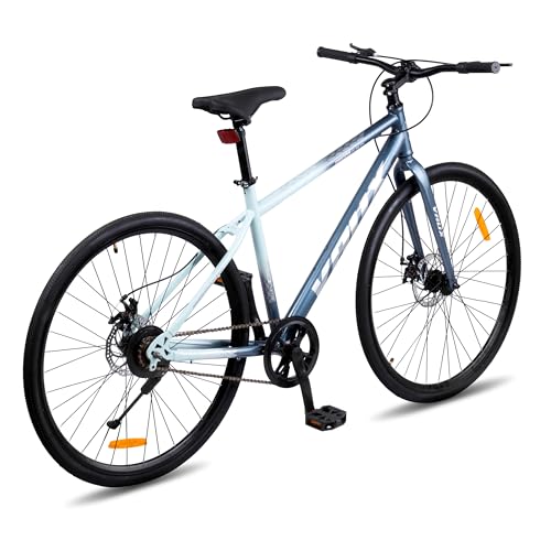Image of Vaux City-Pro Single Speed Hybrid Cycle for Men, 19 inch HI-Ten Steel Frame, Dual Disc Brake, 700x35C Tyres, Double-Wall Alloy Rims, City Bike(Nardo-Grey, Single Speed, Rigid Fork)