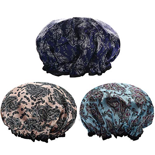 Aibilye Shower Cap, 3Pcs Shower Cap For Women,Shower Cap For Kids, Double Waterproof,Hair Care Cap,Salon Shower Cap,Reusable, Medium Size(STYLE-1)