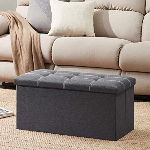 Image of Folding Storage Ottoman cube storage Sofa Bench Storge Organizer & Footrest stool for Bedroom, Living Room, Office Seat Sofa (Large (78 x 38 x 38 CM), Grey)