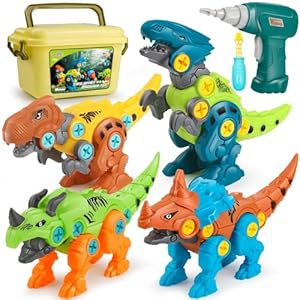 Dreamon Dinosaurios Juguetes para Niños con Caja de Almacenamiento Taladro Eléctrico, Construccion Juguete Dducativos Regalos para Niños Niñas