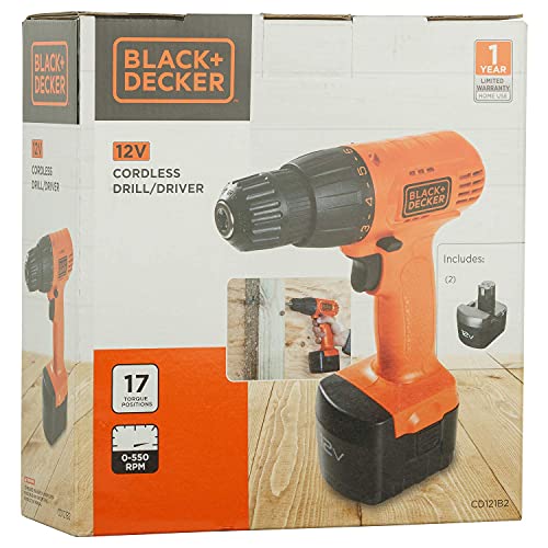 Image of BLACK+DECKER CD121B2-IN 12V 10mm Ni-Cd Cordless Variable Speed Drill with 2 Batteries