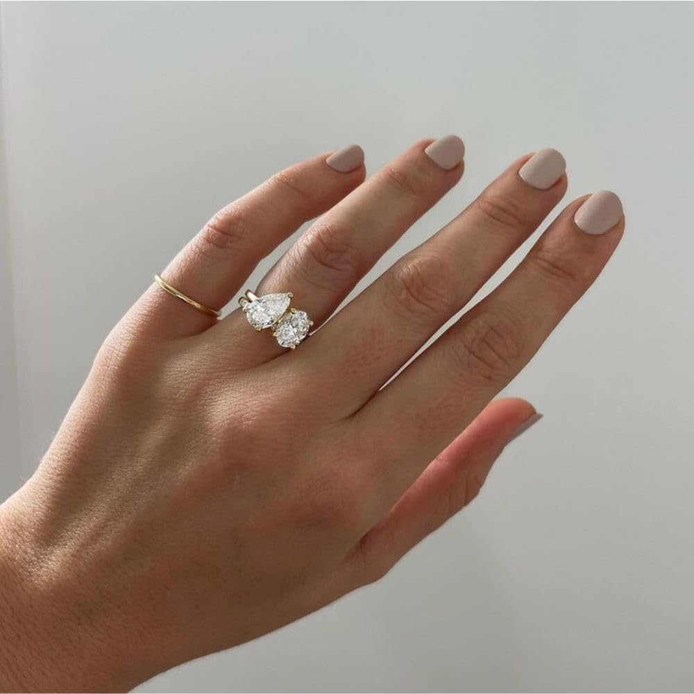 4 Ct Oval Pear Cut Diamond Delicate Double Stone Promise Ring Elegant Toi Et Moi Engagement Rings 14K Gold Plated 925 Sterling Silver Handmade Women Jewelry Proposal Ring Gift For Her