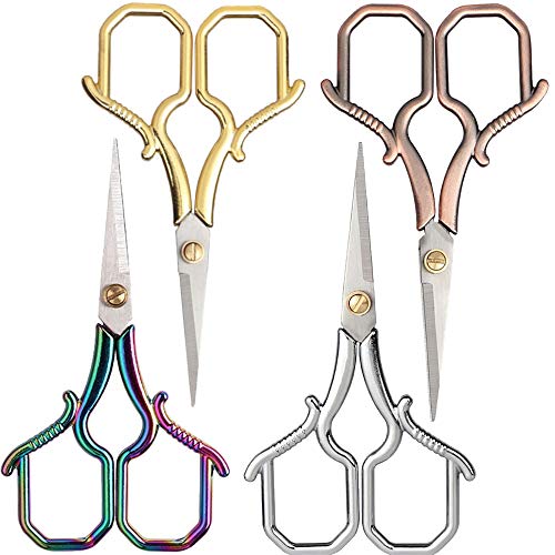 KUONIIY Micro-Tip Scissors?4 Inch Vintage Plum Blossom Clouds Sewing Scissors for Embroidery, Sewing, Craft, Art Work & Everyday Use?4 Pack