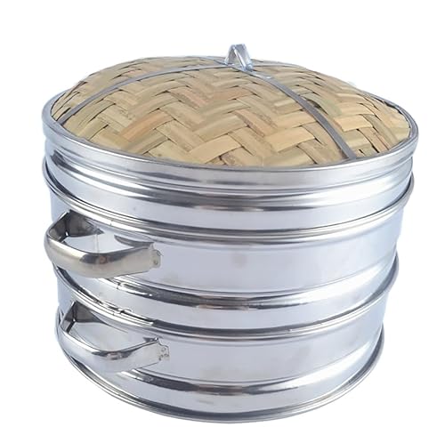 Luminexia Bamboo Steamer With Stainless Steel,2 Tier Bamboo Steamer Basket,Chinese Food Steamer With Lid,Steaming Basket Steamer Basket Rice Cooker For Rice Vegetables Meat Fish Dumplings Dim Sum