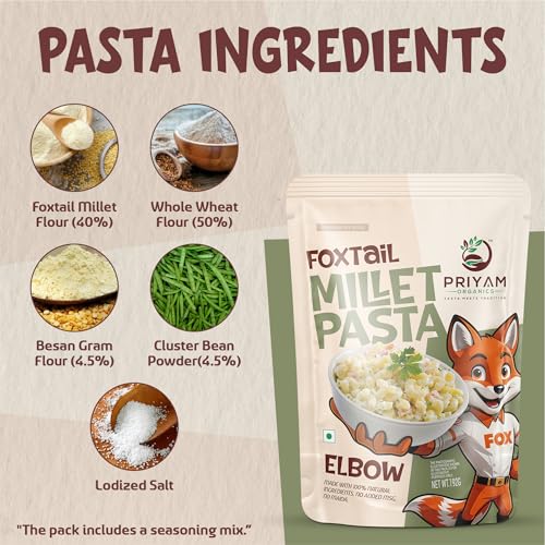 Image of PRIYAM ORGANICS Foxtail Millet Multigrain Macaroni Pasta with Seasoning Mix | Ultimate Multigrain Nutritious Pasta Blend | 192 g