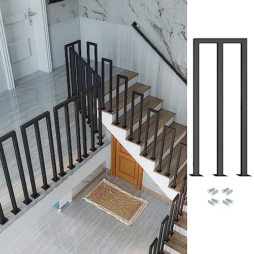 Poteau de rampe d'escalier en fer noir industriel avec broches intérieures extérieures 50 cm