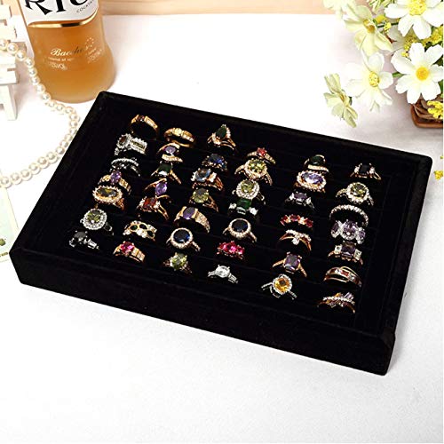 Tinsow Black Stackable 7 Slots Jewelry Rings Earrings Tray Velvet Showcase Display Organizer (Black)3