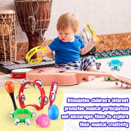 72 Pcs Shaker Musical Instruments for Kids Egg Shaker Wrist Hand Band Bells Maracas Percussion Tambourine Cymbals Plastic Castanets for Preschool Early Music Learning Toy - Image 7