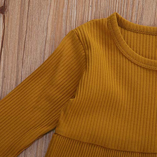Toddler Baby Girl Knit Sweater Dress Kids Solid Color Ribbed Ruffle Long Sleeve Dresses Top Fall Winter Outfits (A-Yellow, 4-5T) #TOP5