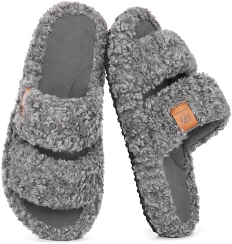 EverFoams Womens Fuzzy Open-toe Slippers Soft Comfy Memory Foam I...