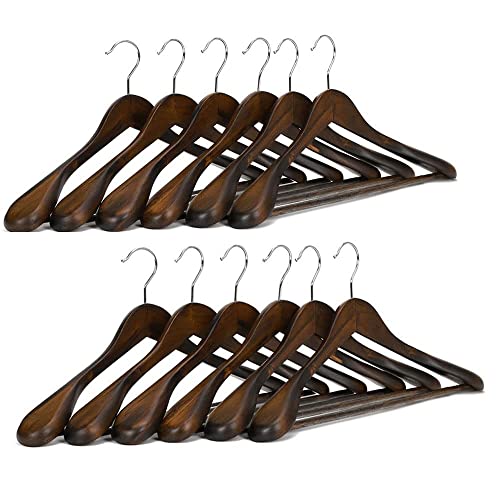BesToop Kleiderbügel aus Holz 10 Stück, Holz Kleiderbügel für Anzug und Jacken, extra breiter Schulter mit Hosensteg, Mit rutschhemmendem Steg (Walnuss) Cover
