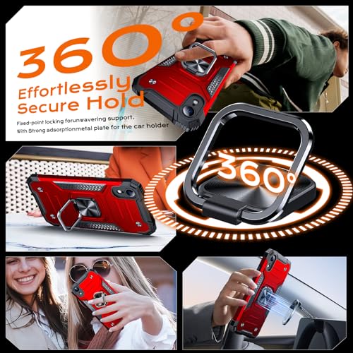 Image of Anqrp Heavy Duty Case for iPhone XR Case with Enhanced Ring Holder Grip Stand, Military Grade Shockproof Rugged Drop Protective Silicone Hard Slim iPhone XR Phone Case Cover,Corail Red
