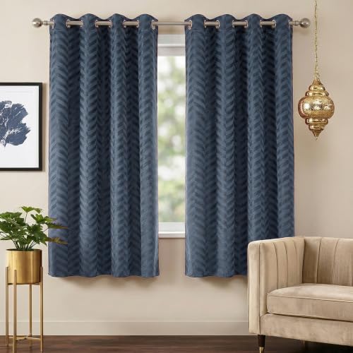 Image of 100% Thermal Room Darkening Curtains 5 Feet, Bluish Grey | Embossed Panels Light Block Thermal Insulated & Noise Reducing Window Curtains (Bluish Grey, 60 Inch)