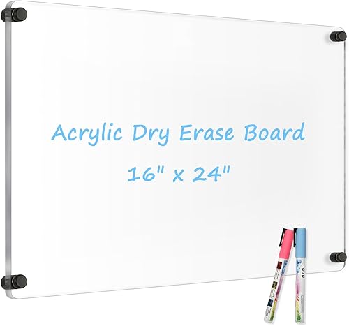 Pizarra grande de acrílico transparente de borrado en seco, 24 x 16 pulgadas, negro, no magnético, sin marco, pizarra blanca transparente para