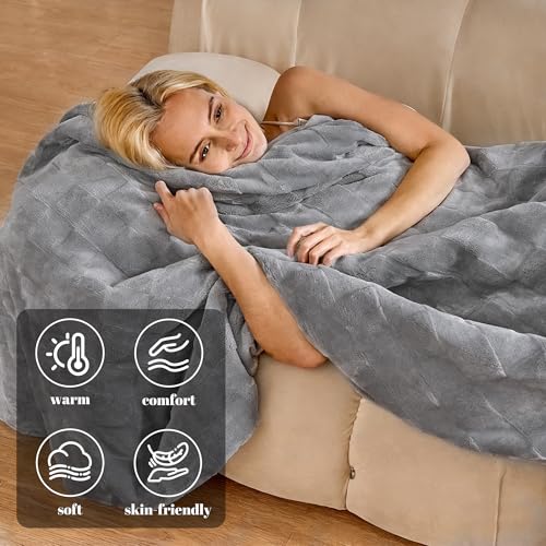 Image of IUUI Heated Blanket Electric Throw Checkered- 50x60 Inches Soft Flannel Heating Blanket,Fast Heating Blanket 6 Heating Levels & 2 Hours Auto Off ETL Certification (Silver Grey)