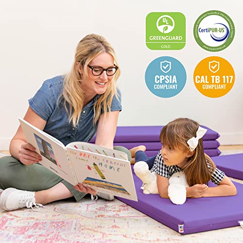 Image of ECR4Kids SoftZone Rainbow Rest Time Mat with Name Tag, Sleeping Pad, Purple, 5-Piece