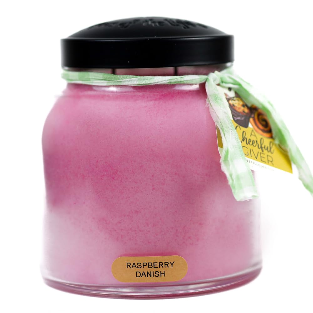A Cheerful Giver — Raspberry Danish - 34oz Papa Scented Candle Jar with Lid - Keepers of The Light - 155 Hours of Burn Time, Gift for Women, Orange