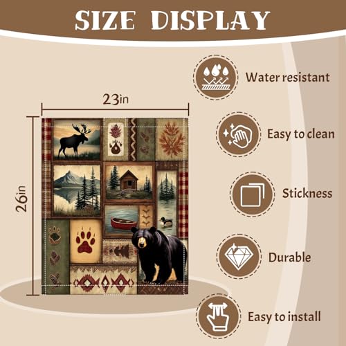 Image of Cabin Bear Dishwasher Magnet Cover, 23''x26'' Rustic Lodge Moose Deer Dishwasher Magnet Cover Summer Dishwasher Sticker for Kitchen Farm Dish Washer Sticker Fridge Panel Decal