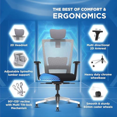 The Sleep Company Stylux Premium Ergonomic Office Chair | Patented SmartGRID Technology | SpinePro Adjustable Lumbar Support for Desk Chair | Chair... - Image 6
