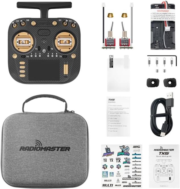 RADIOMASTER TX15 Max 3.5inch IPS Touchscreen Radio Controller ExpressLRS with AG02 CNC Hall Gimbal Built-in Gyro Microphone (Gold)